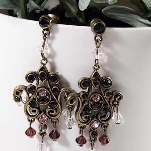 #2503, ISRAEL DESIGNER, MICHAL NEGRIT  ART NOUVEAU EARRINGS, SWAROVSKI CRYSTAL.